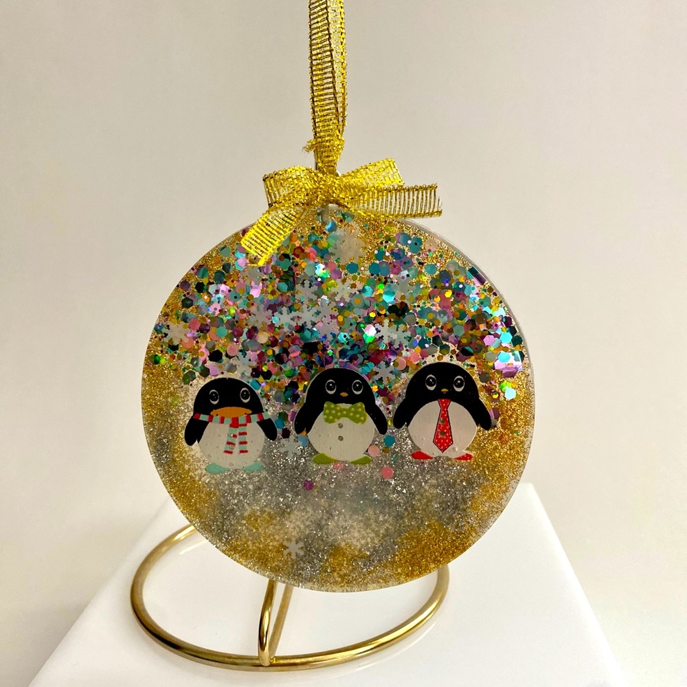 Handmade resin penguin ornament